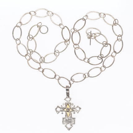 LB Southwestern sterling silver 24k gold accents cross pendant/necklace
