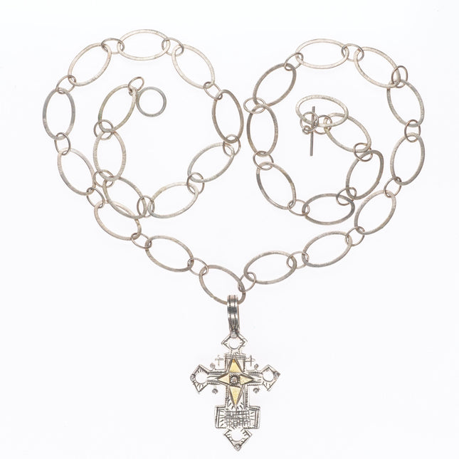 LB Southwestern sterling silver 24k gold accents cross pendant/necklace