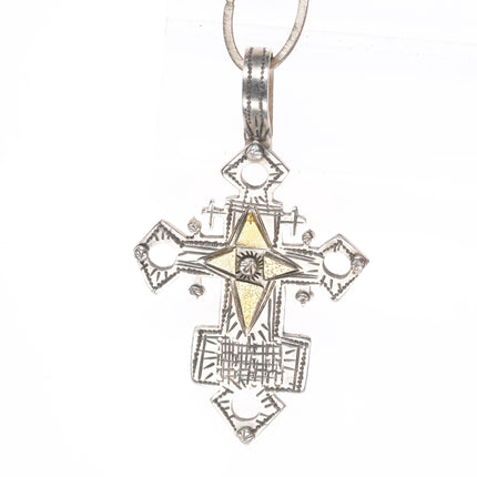 LB Southwestern sterling silver 24k gold accents cross pendant/necklace