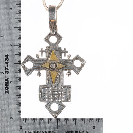 LB Southwestern sterling silver 24k gold accents cross pendant/necklace