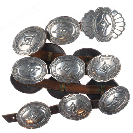 Vintage P.O. Taos Pueblo deep stamped sterling silver concho belt 31"