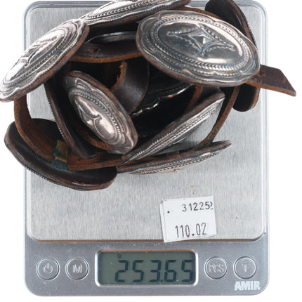 Vintage P.O. Taos Pueblo deep stamped sterling silver concho belt 31"