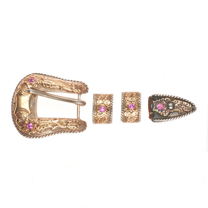 Hollands San Angelo #205 10k gold sterling silver rubies ranger 5/8" belt buckle set