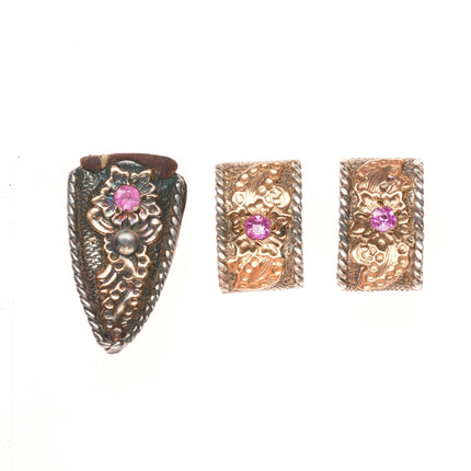 Hollands San Angelo #205 10k gold sterling silver rubies ranger 5/8" belt buckle set