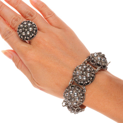 Carmen Beckmann mid century Modernist sterling silver necklace, bracelet, ring