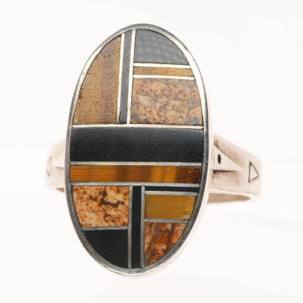 sz11 Supersmiths Navajo tiger's eye, petrified wood, black jade sterling silver ring