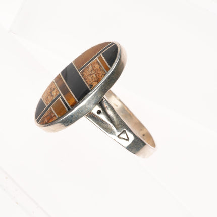 sz11 Supersmiths Navajo tiger's eye, petrified wood, black jade sterling silver ring