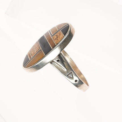 sz11 Supersmiths Navajo tiger's eye, petrified wood, black jade sterling silver ring