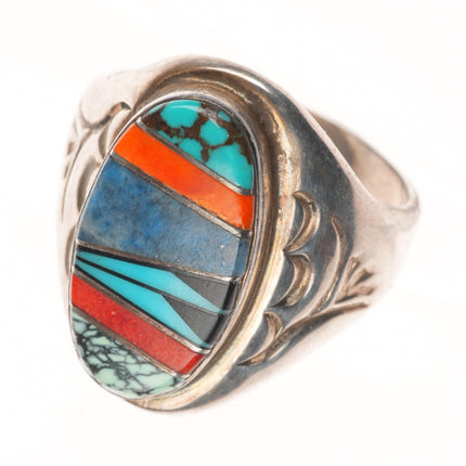 sz12 TL Navajo sterling silver denim lapis, Variscite, turquoise inlay ring