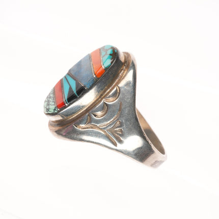 sz12 TL Navajo sterling silver denim lapis, Variscite, turquoise inlay ring