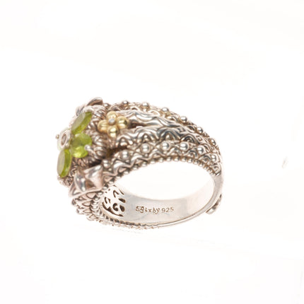 sz8 Barbara Bixby 18k gold/Sterling silver peridot floriform ring size 8