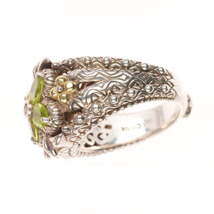 sz8 Barbara Bixby 18k gold/Sterling silver peridot floriform ring size 8
