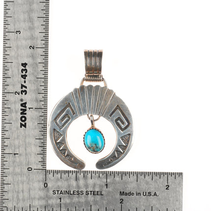 Cester Charley Navajo overlay style sterling silver naja pendant with turquoise