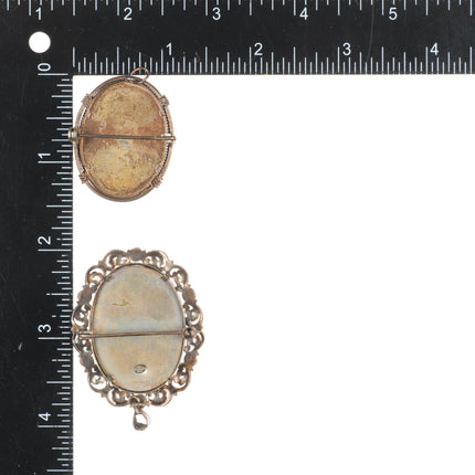 2 Italian 800 silver hand painted Mary/Madonna portrait pendant/pins sterling