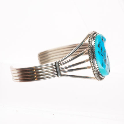 6.5" Vintage Navajo Kingman turquoise sterling silver wire cuff bracelet