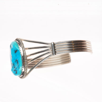 6.5" Vintage Navajo Kingman turquoise sterling silver wire cuff bracelet