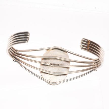 6.5" Vintage Navajo Kingman turquoise sterling silver wire cuff bracelet