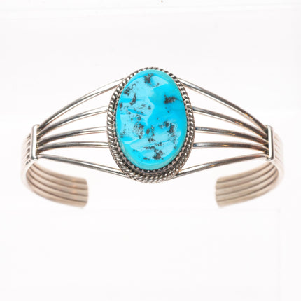 6.5" Vintage Navajo Kingman turquoise sterling silver wire cuff bracelet