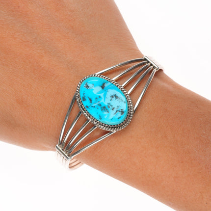 6.5" Vintage Navajo Kingman turquoise sterling silver wire cuff bracelet