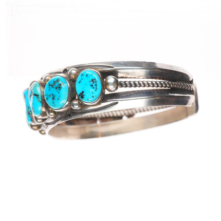 7.3" Harrison Jim Navajo sterling silver Kingman turquoise row cuff bracelet