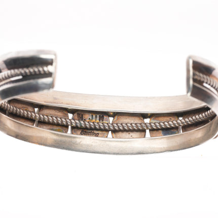 7.3" Harrison Jim Navajo sterling silver Kingman turquoise row cuff bracelet