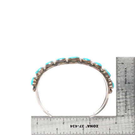 7.3" Harrison Jim Navajo sterling silver Kingman turquoise row cuff bracelet