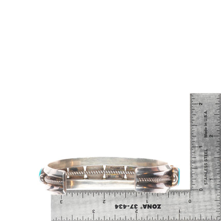 7.3" Harrison Jim Navajo sterling silver Kingman turquoise row cuff bracelet