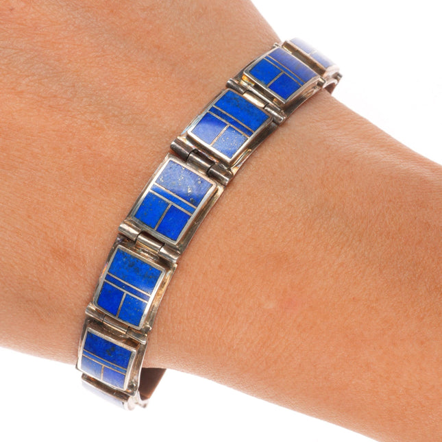 7" Navajo Supersmiths David Rosales sterling silver lapis inlay link bracelet
