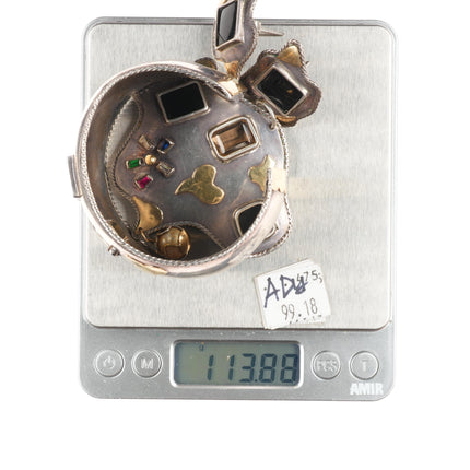 6.75" 14k gold/Sterling silver Gemset cuff bracelet, earrings, pendant set