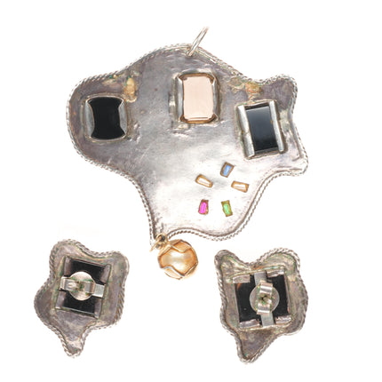 6.75" 14k gold/Sterling silver Gemset cuff bracelet, earrings, pendant set