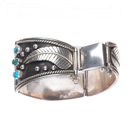 7" Heavy/wide Vintage Navajo sterling silver turquoise cluster link bracelet