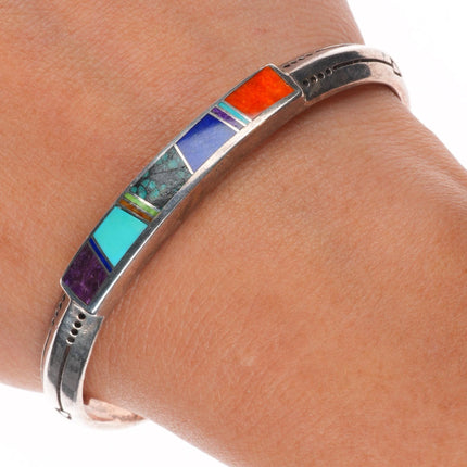 6.5" David Rosales Navajo Supersmith sterling silver channel inlay cuff bracelet