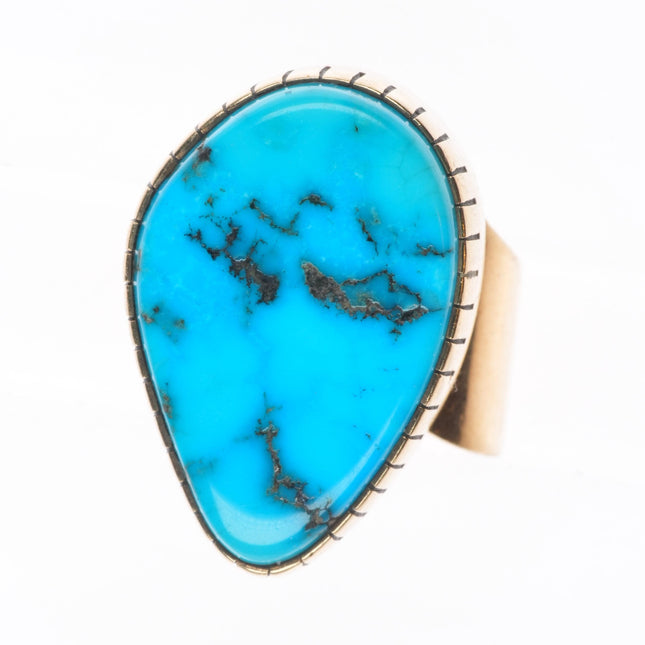 sz5 Anthony sanchez Navajo 14k gold modernist freeform turquoise ring