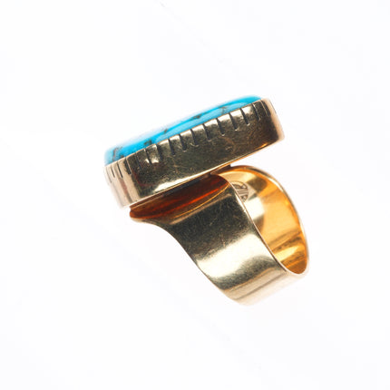 sz5 Anthony Sanchez Navajo 14k gold modernist freeform turquoise ring