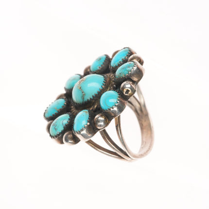 sz7 Vintage Navajo sterling silver cluster ring with nice turquoise