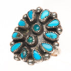 sz6.5 Vintage Zuni natural turquoise cluster ring sterling silver 40's-50's