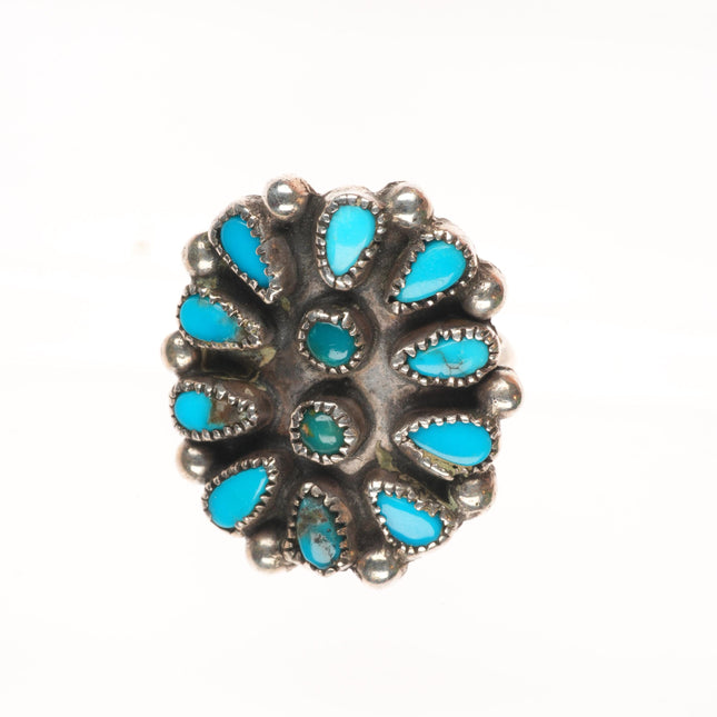 sz6.5 Vintage Zuni natural turquoise cluster ring sterling silver 40's-50's