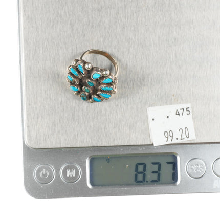 sz6.5 Vintage Zuni natural turquoise cluster ring sterling silver 40's-50's