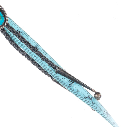 Vintage Navajo Blue Gem turquoise sterling silver rope edge bolo tie