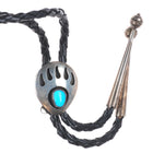 Vintage Navajo sterling silver shadowbox bear paw turquoise bolo tie