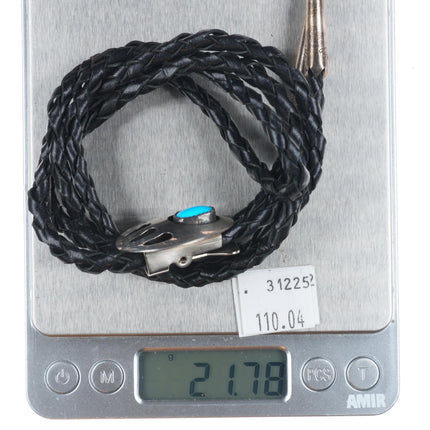 Vintage Navajo sterling silver shadowbox bear paw turquoise bolo tie