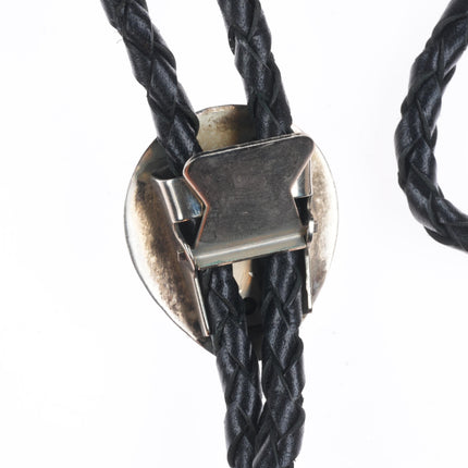 Vintage Navajo sterling silver shadowbox bear paw turquoise bolo tie