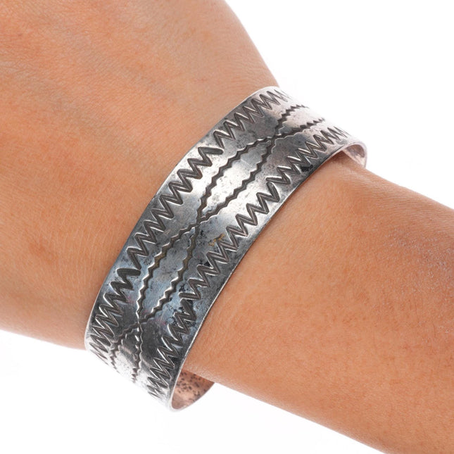 7" 40's-50's Vintage Navajo stamped sterling silver cuff bracelet
