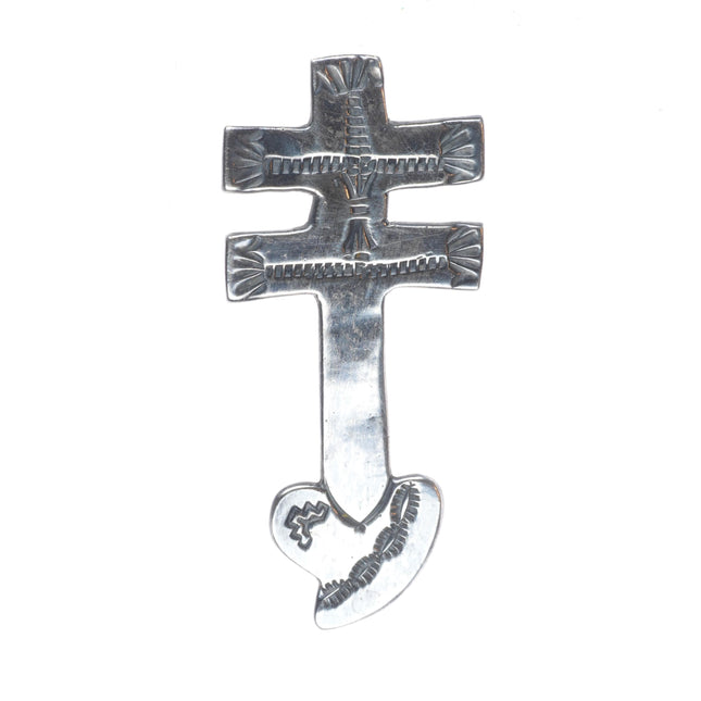 Vintage Navajo sterling silver Isleta cross pendant hand stamped