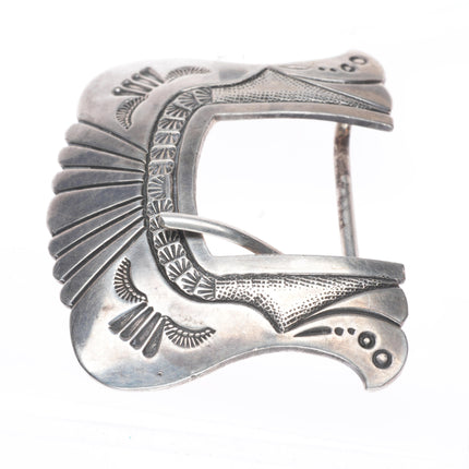LM Nez Navajo sterling silver 1.25" hand stamped belt buckle