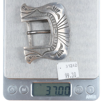 LM Nez Navajo sterling silver 1.25" hand stamped belt buckle