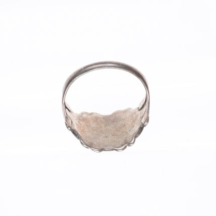 sz8.75 vintage Zuni sterling silver flower form flush inlay turquoise ring