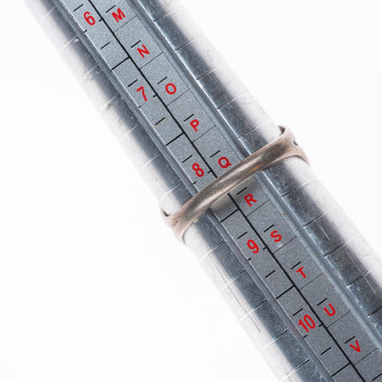 sz8.75 vintage Zuni sterling silver flower form flush inlay turquoise ring