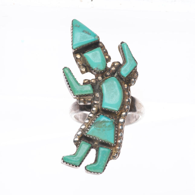 sz6.75 Vintage Zuni turquoise Rainbow Man sterling silver ring
