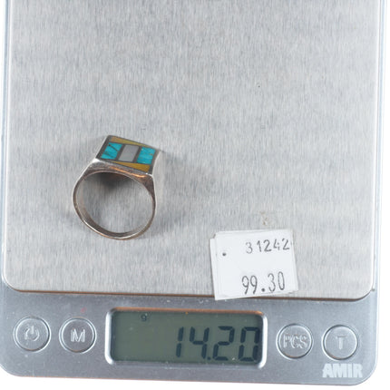 sz11 Vintage Navajo sterling silver turquoise/shell channel inlay size 11 ring